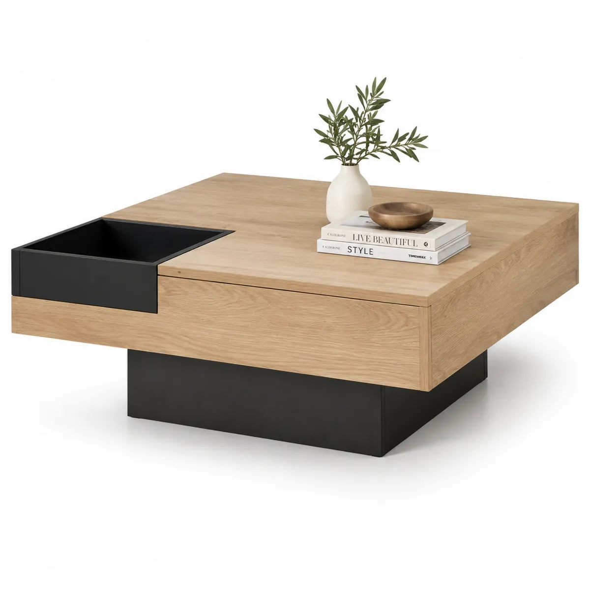 Drewniany stolik kawowy z płyty MDF dąb/czarny 90x90x35 cm