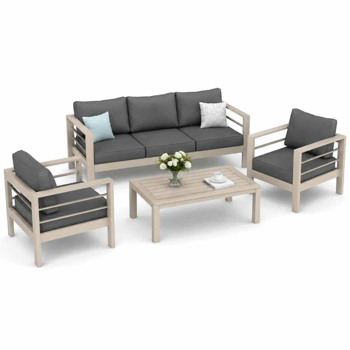 Zestaw mebli ogrodowych z aluminium, 4 sztuki, kremowy i antracytowy