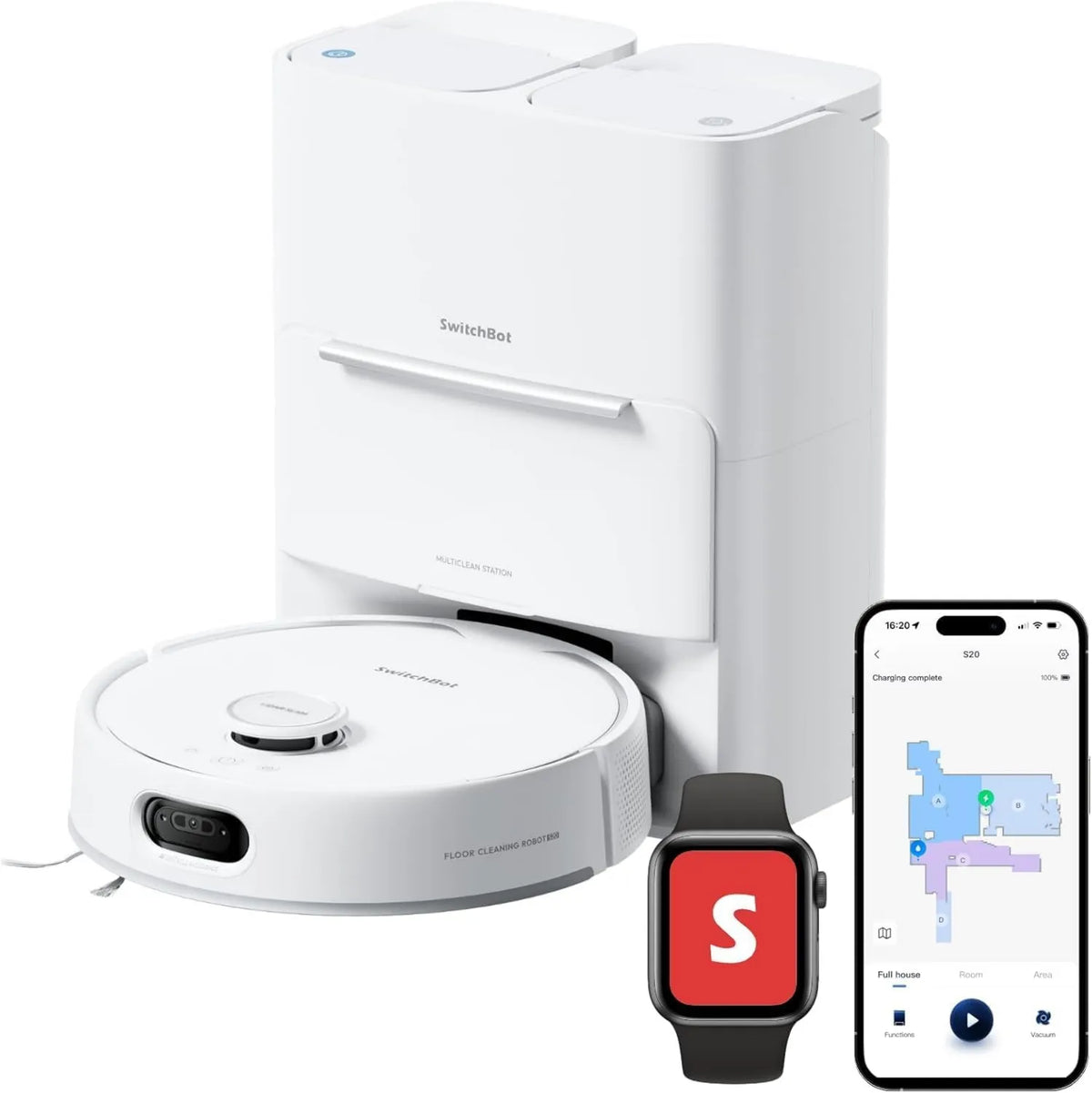 Apple S20 robot odkurzający, 10000 Pa, 10 000 Pa, SwitchBot robot odkurzający Tools, unikanie przeszkód AI, samoopróżnianie i napełnianie