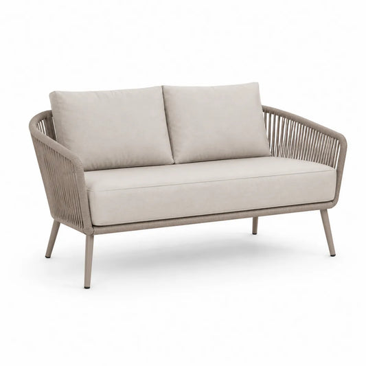 Sofa ogrodowa dwuosobowa z technorattanu 132x72x79 cm beżowa