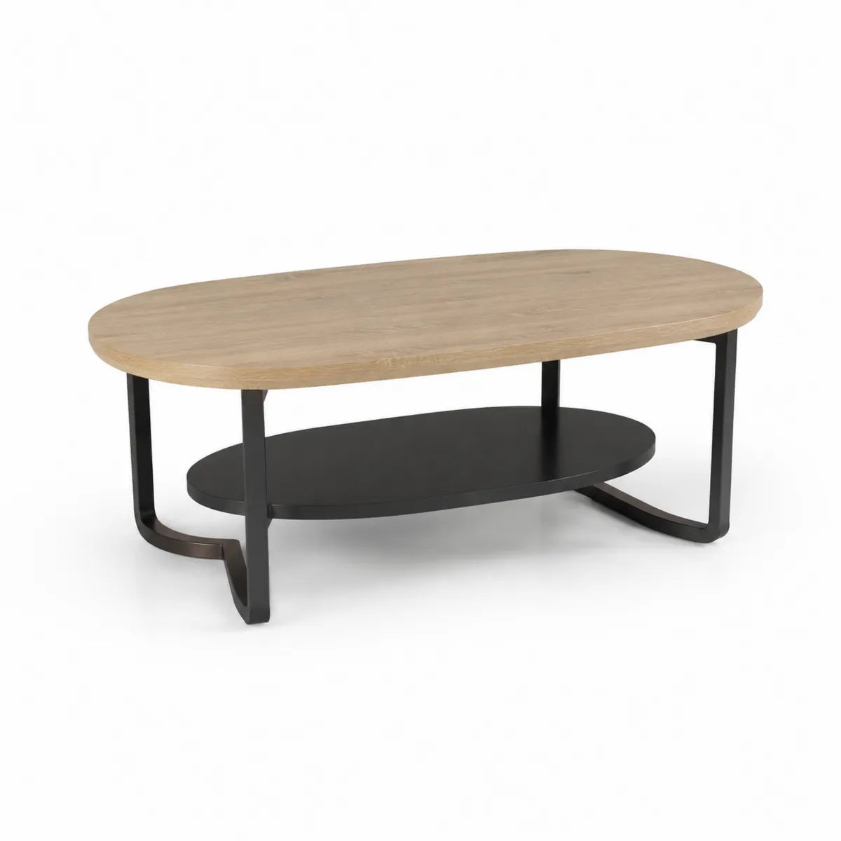 Stolik kawowy owalny dębowy czarny metal MDF 120x60x45 cm