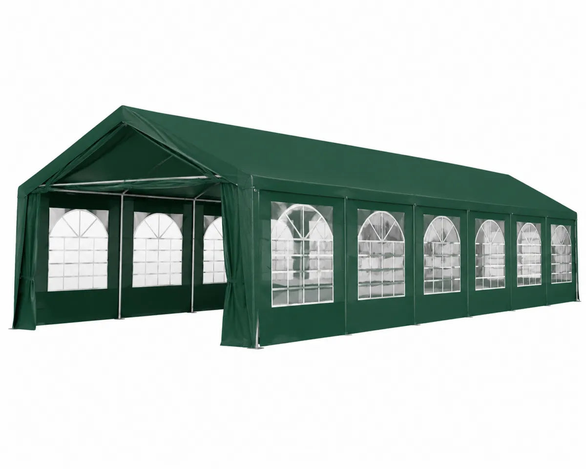 Zielony namiot imprezowy PVC 10x5 m z oknami łukowymi