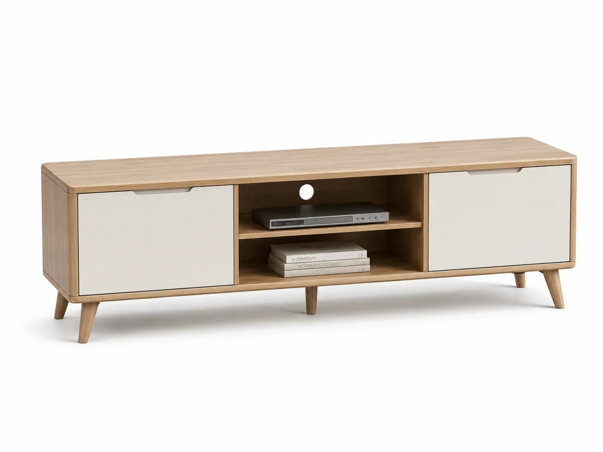 Szafka RTV drewniana z MDF w kolorze dąb i biały 150x40x50 cm