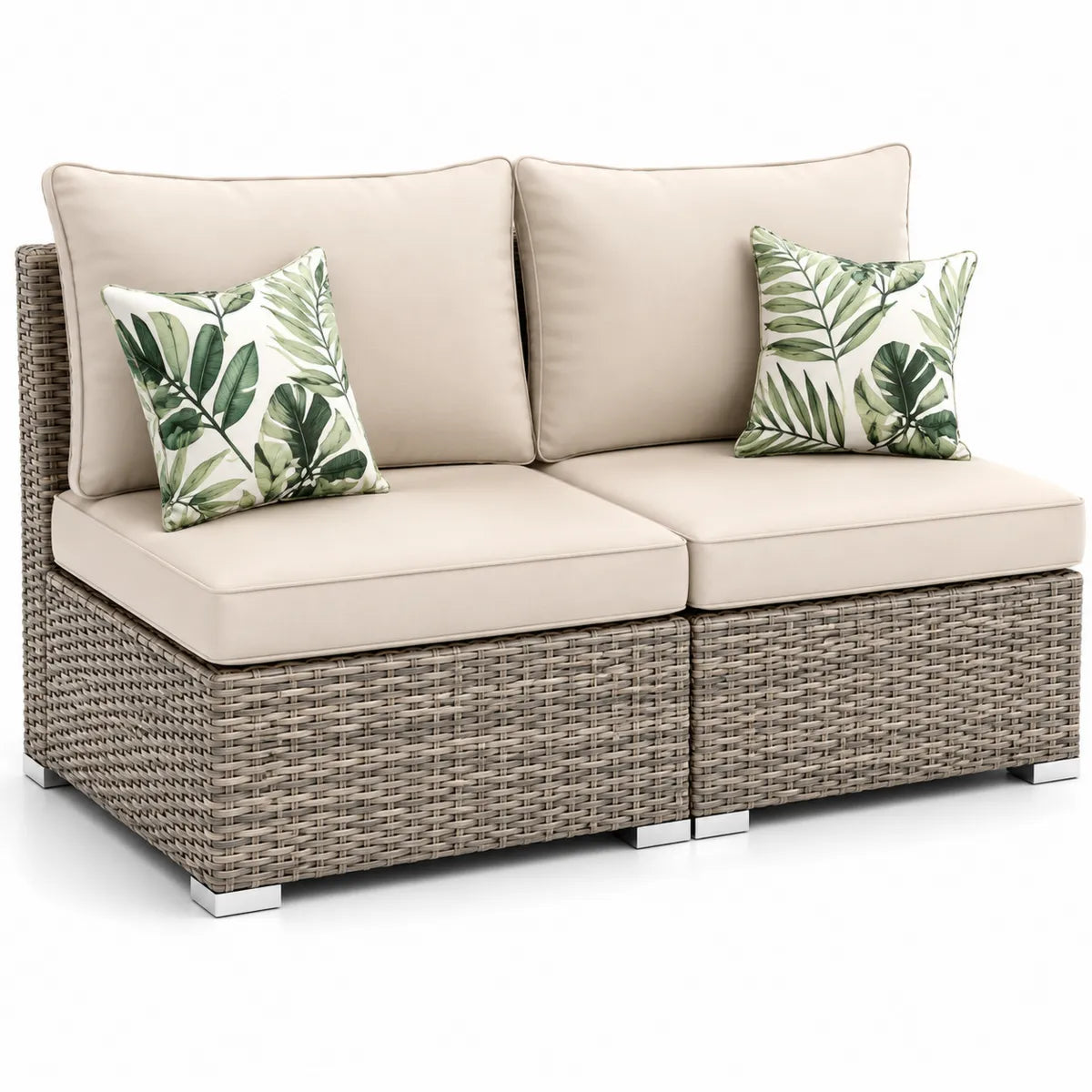 2-osobowa sofa ogrodowa z technorattanu beżowa z poduszkami