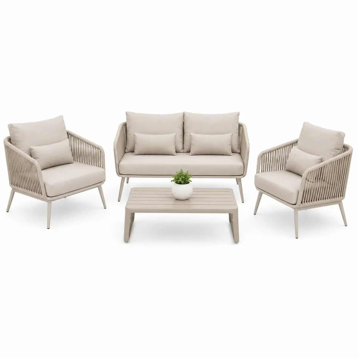 Zestaw mebli ogrodowych beżowy aluminium/poliester sofa 2-osobowa fotele stolik