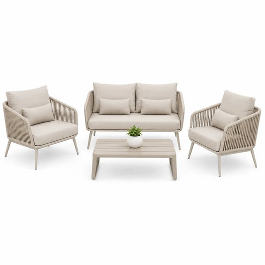 Zestaw mebli ogrodowych beżowy aluminium/poliester sofa 2-osobowa fotele stolik