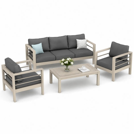 Zestaw mebli ogrodowych z aluminium, 4 sztuki, kremowy i antracytowy
