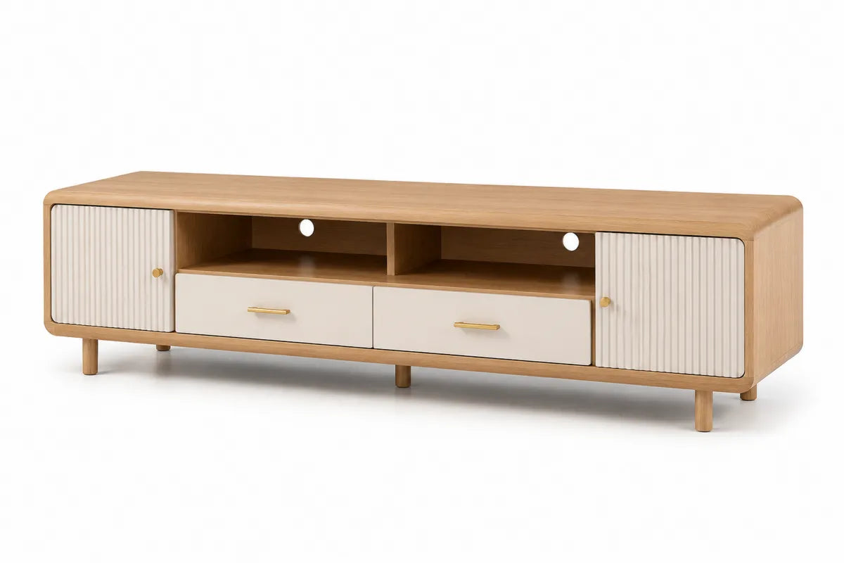 Szafka RTV drewniana i MDF z szufladami i półkami 160 cm