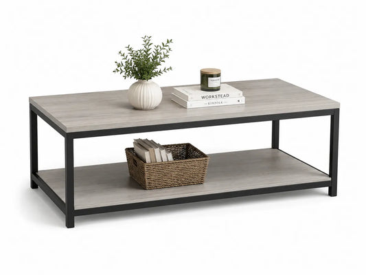 Stolik kawowy prostokątny MDF/metal szary/czarny 120x60x45 cm