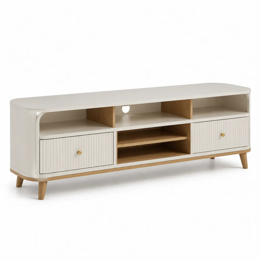 Szafka RTV z MDF i drewna dębowego biały/dębowy 200x45x50 cm