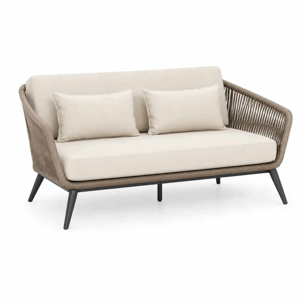 Beżowa sofa ogrodowa z liny syntetycznej i stali, 170x75x85 cm