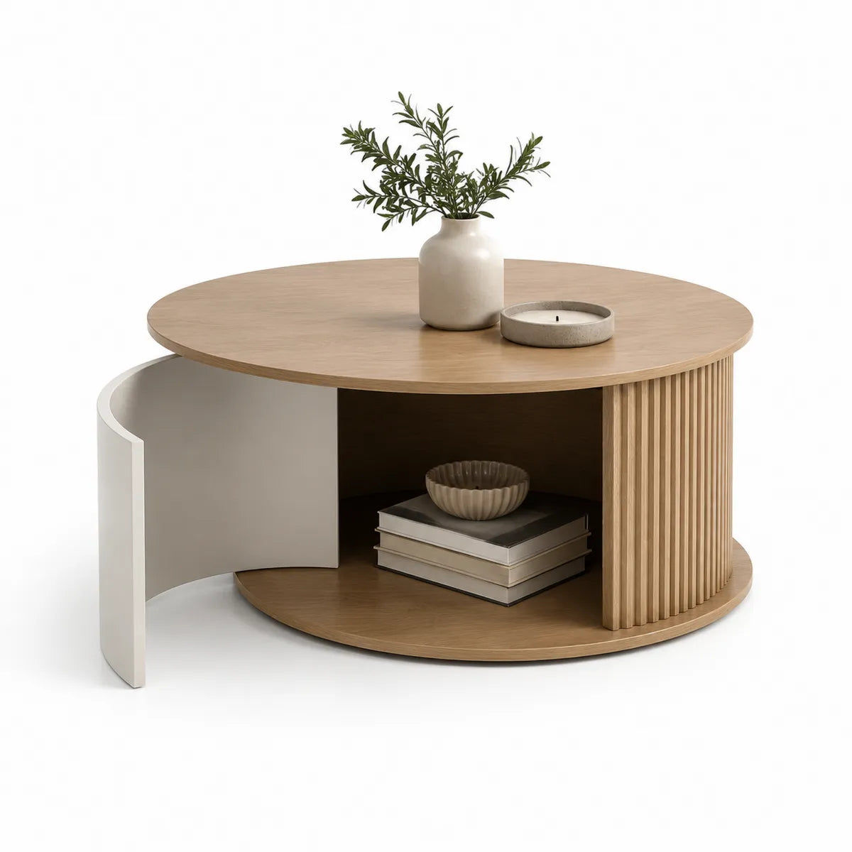 Okrągły stolik kawowy z drewna dębowego i MDF 80 cm