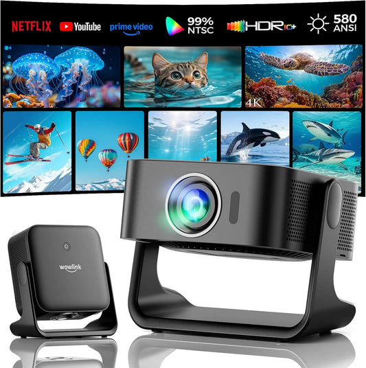 wowlink projektor, Smart TV 1080P, TV, 4K UHD, HDR, WiFi, Bluetooth, efekt 3D, czarny, Build- in Smart OS & Apps & Dual Speakers, HDR10 +, dźwięk 3D, 1080P Native