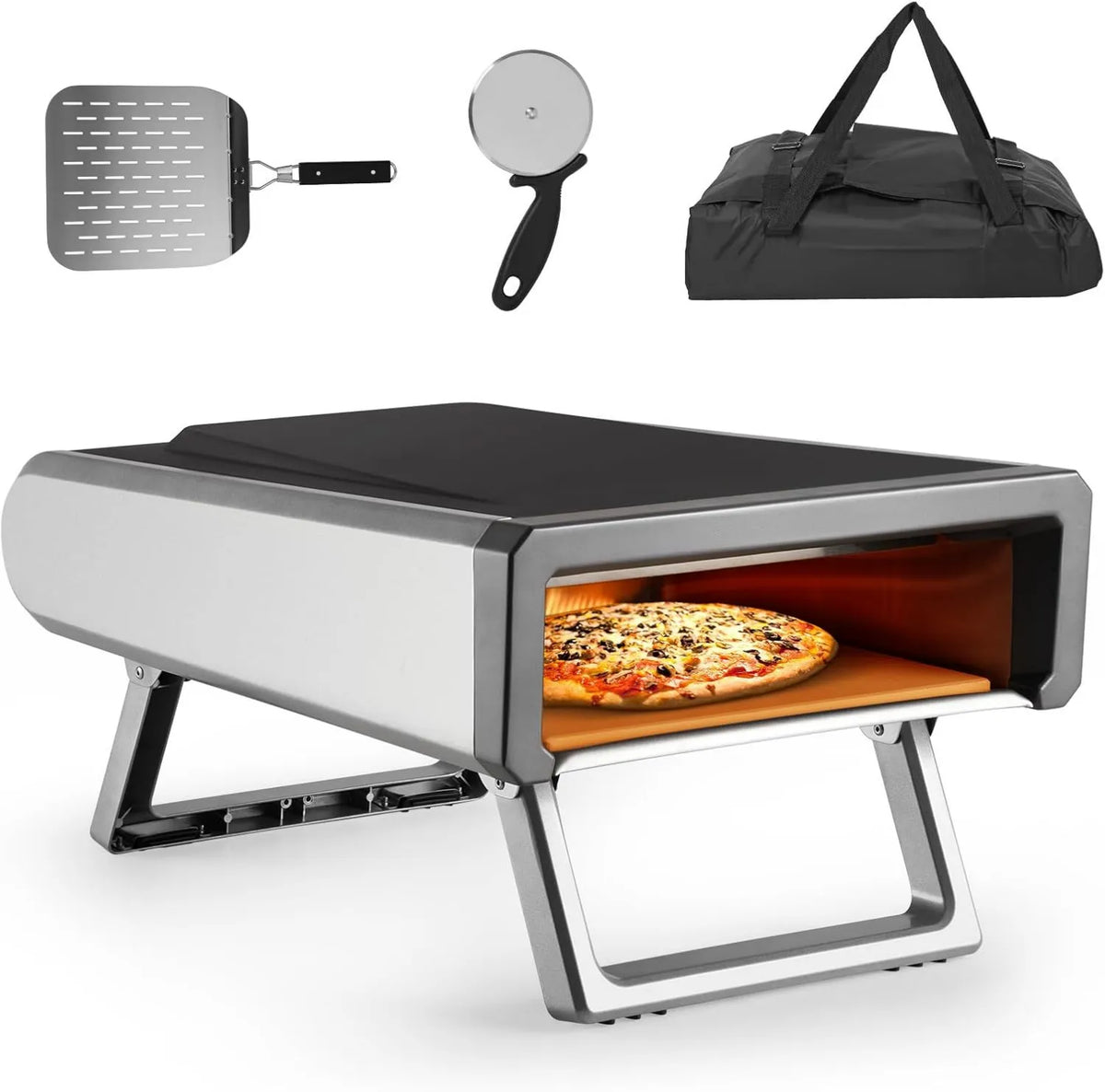 KIMORE, Elektryczny piekarnik do pizzy, 30, 5 cm, przenośny, plener, kemping, stal nierdzewna
