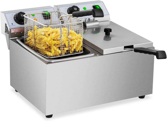 Frytkownica, 3200 W, 2 x 4, Royal Catering Elektryczna podwójna frytkownica, pojemność oleju 2 x 4 l, zakres temperatur: 50-200°C, strefa zimna