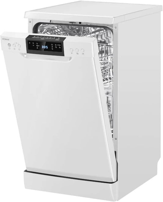 Bomann zmywarka, Myjnia dyszlowa, 45 cm, 7 programów, 47 dB, format szczupły, wbudowana, zamykana, tłumik, stal nierdzewna, biała, wyświetlacz LED