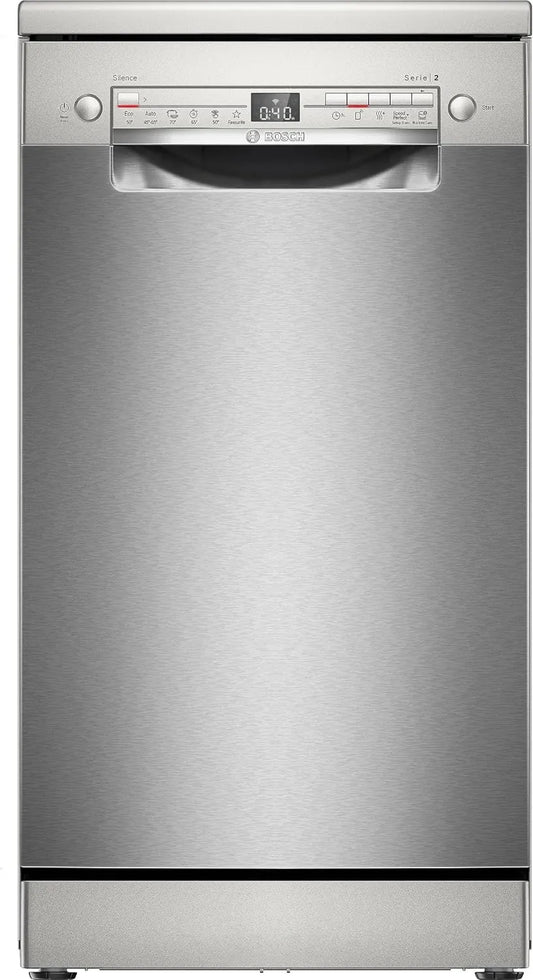 Bosch zmywarka, SPS2HKI58E do naczyń, 45 cm, Strona główna Connect, szczupła forma, stal nierdzewna, 10 sztućce, Seria 2, Stojąco na zimno