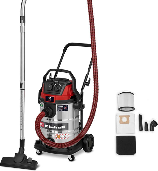 Einhell, VC 3080 Odkurzacz, 30 l, 150 W, Klasa energetyczna E, Duży zbiornik, 220 mbar, Filtr HEPA