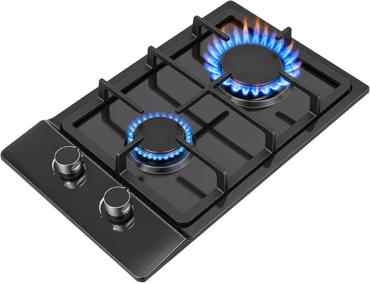 XYCHAO kuchenka przenośna, Naczynia kuchenne z piekarnikiem 3 kW + 1.75 kW 1.75 kW, kemping, czarna stal nierdzewna, czarna, 2 palniki, zapłon, kompaktowy design, do kempingu i